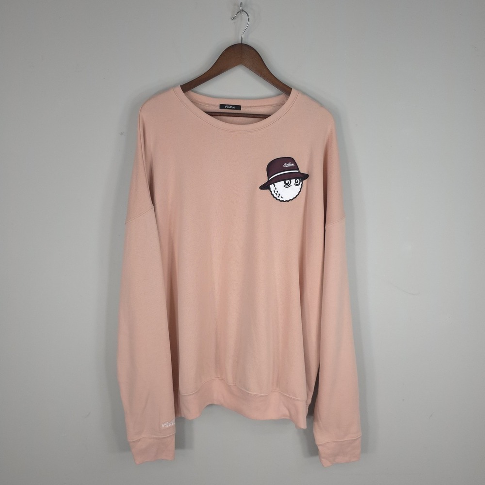 Malbon Sweatshirt Mens 2XL Pink Golf Ball Bucket Hat Fleece Crewneck Logo